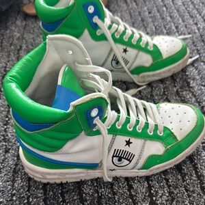 Stylish Green and White Kids High-Top Sneakers